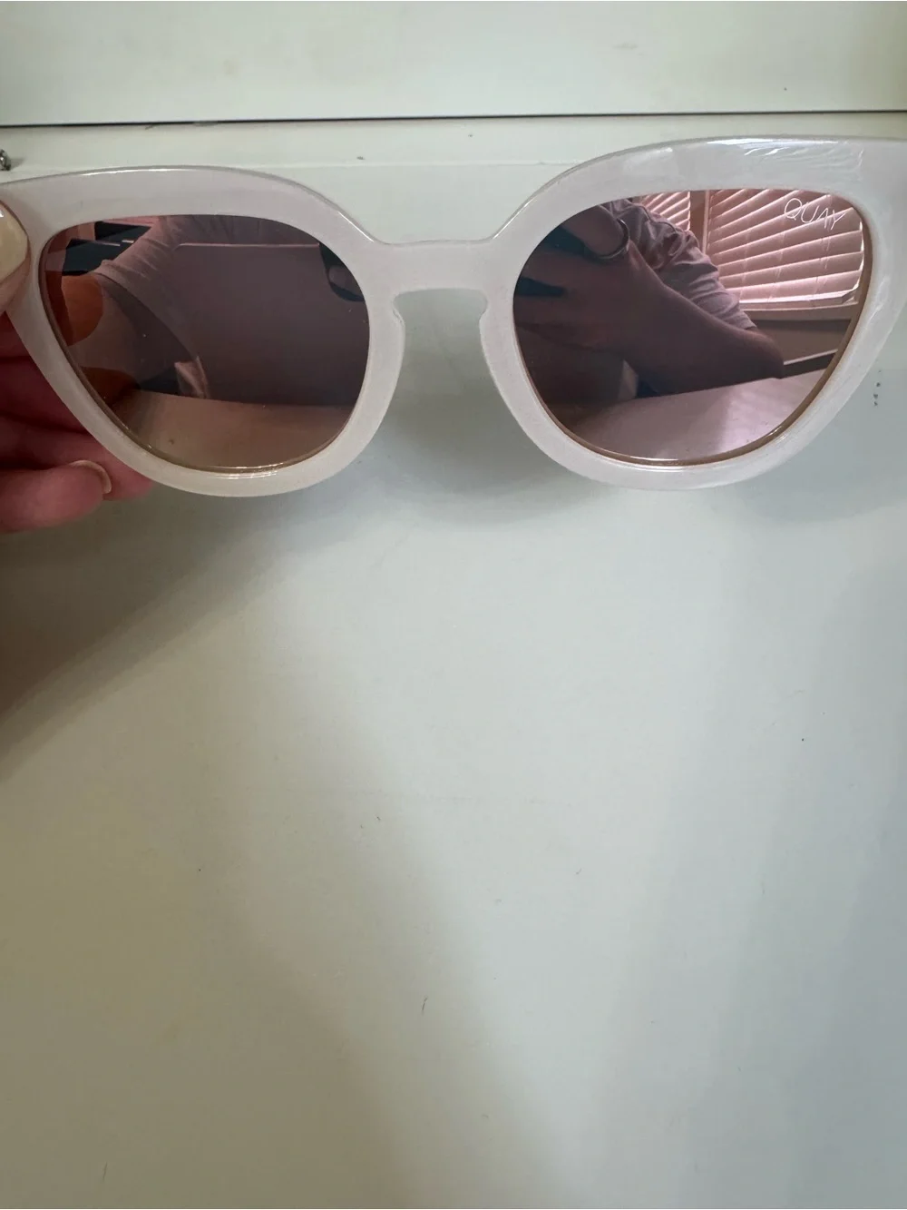 Quay Australia Cream Frame Sunglasses with Rose Lenses